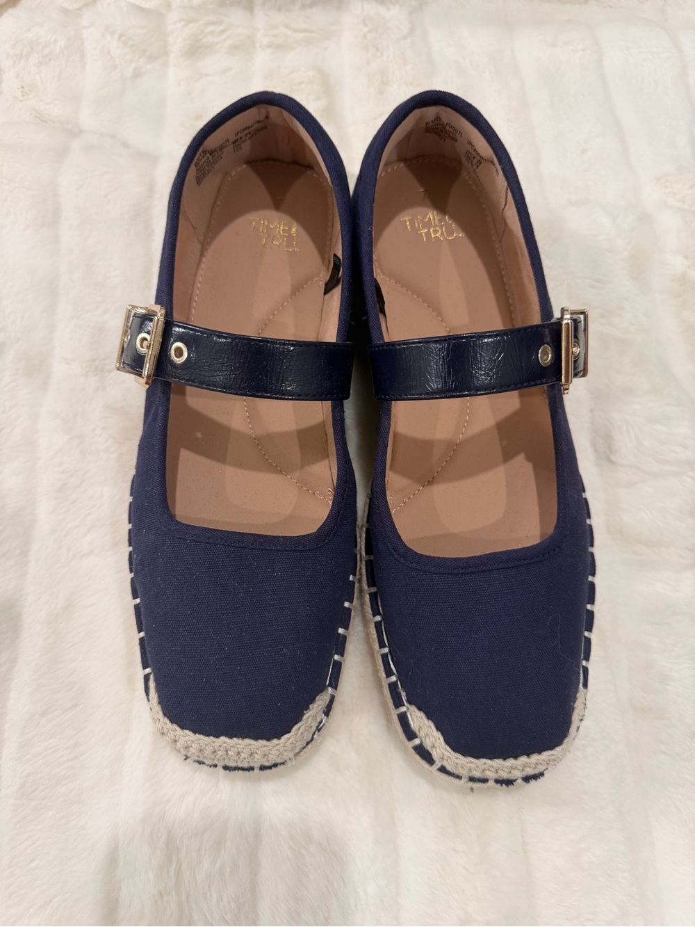 Time and Tru Navy Mary Jane Espadrille Flats with Buckle Strap